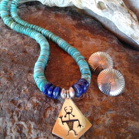 Sterling Silver turquoise lapis necklace SET - Picture 5 of 16